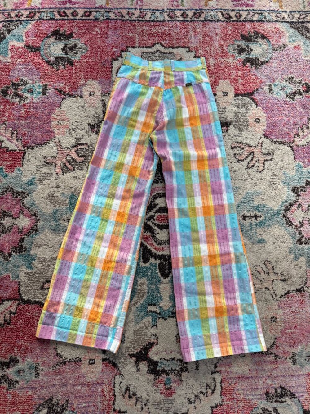 RARE Vintage 70s Maverick Plaid Bell Bottom Flare Wide Leg Pants Size 27 - Picture 2 of 8